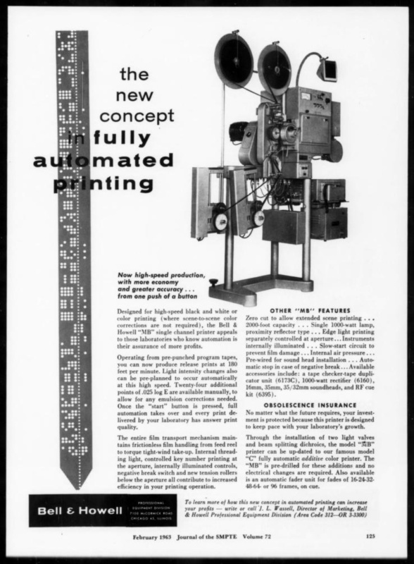 Ad for Bell and Howell Automated Film Printer, 1963